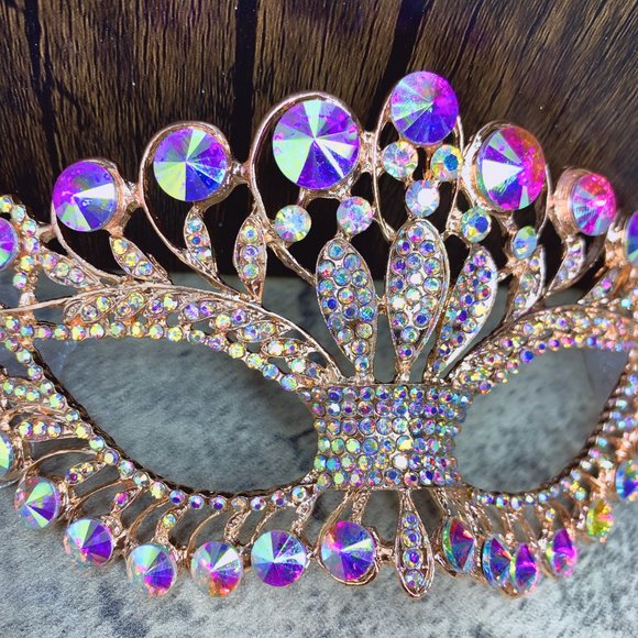 Gold Masquerade Mask, Crystal Mask Rhinestone, Venetian, Party, Mardi Gras, Gift - Picture 3 of 4